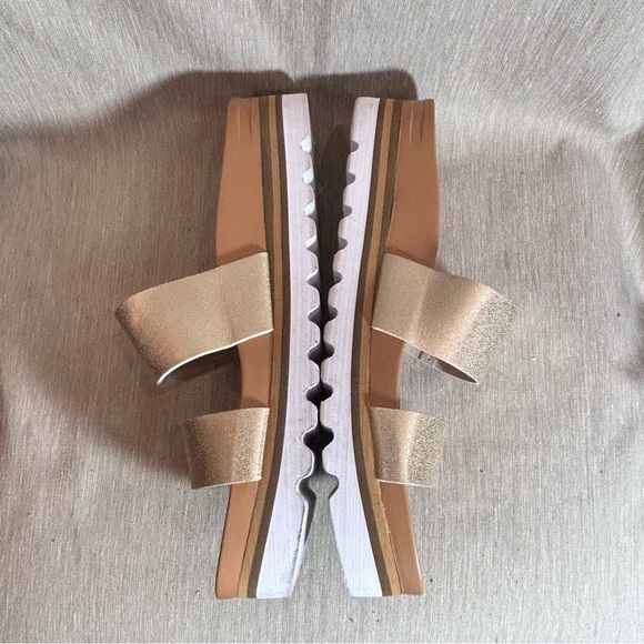 REEF Sz 10 Cushion Vista Hi Champagne Gold Double Strap Slip On Platform Sandals - Picture 5 of 12